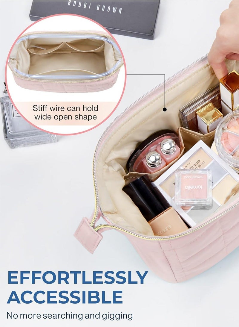 لينند حقيبة مستحضرات التجميل حقيبة السفر ، حقيبة مستحضرات التجميل ، حقيبة مستحضرات التجميل مجموعة واسعة من فتح جيب محفظة السفر يجب أن يكون اكسسوارات فرشاة ، الوردي - Image 4